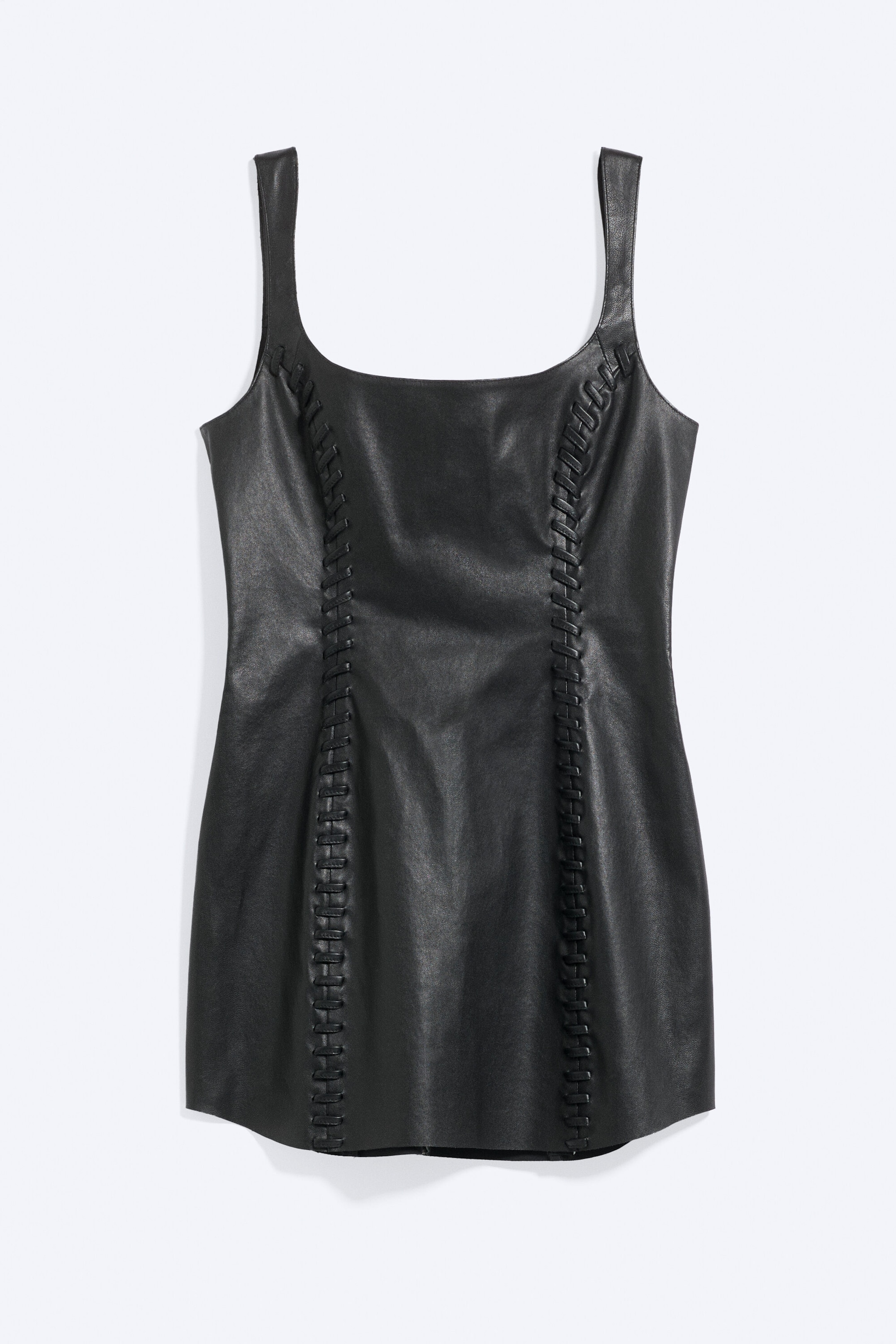 Schwarz - Minikleid aus Leder mit Schnürung - 1