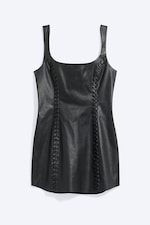 Schwarz - Minikleid aus Leder mit Schnürung - 4