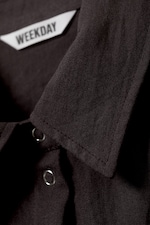 Dark Brown - Slim Fit Short-Sleeved Crepe Shirt - 4