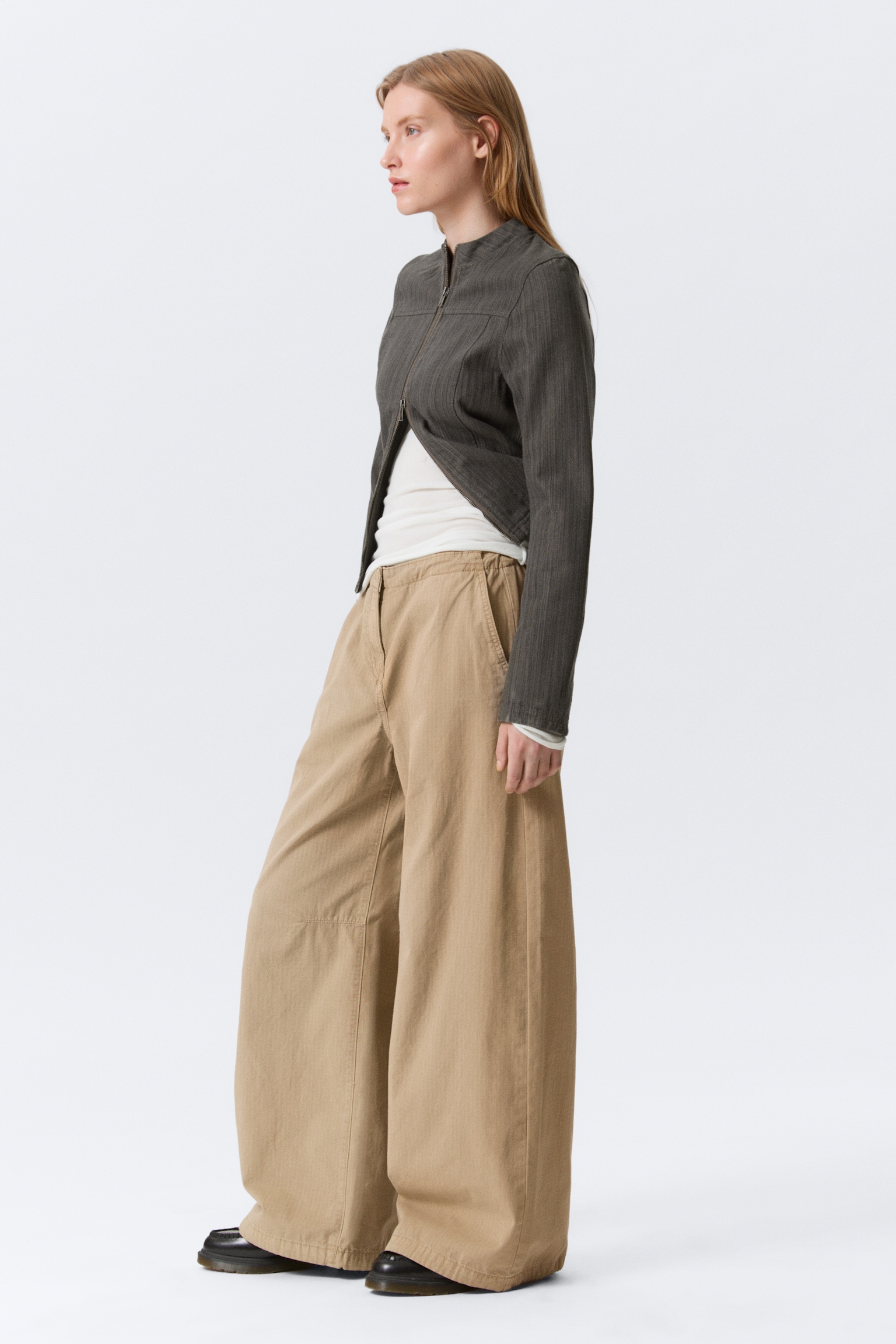 Low Rise Baggy Ripstop Trousers - Beige/Mörk Khaki/Mörkgrå - 1