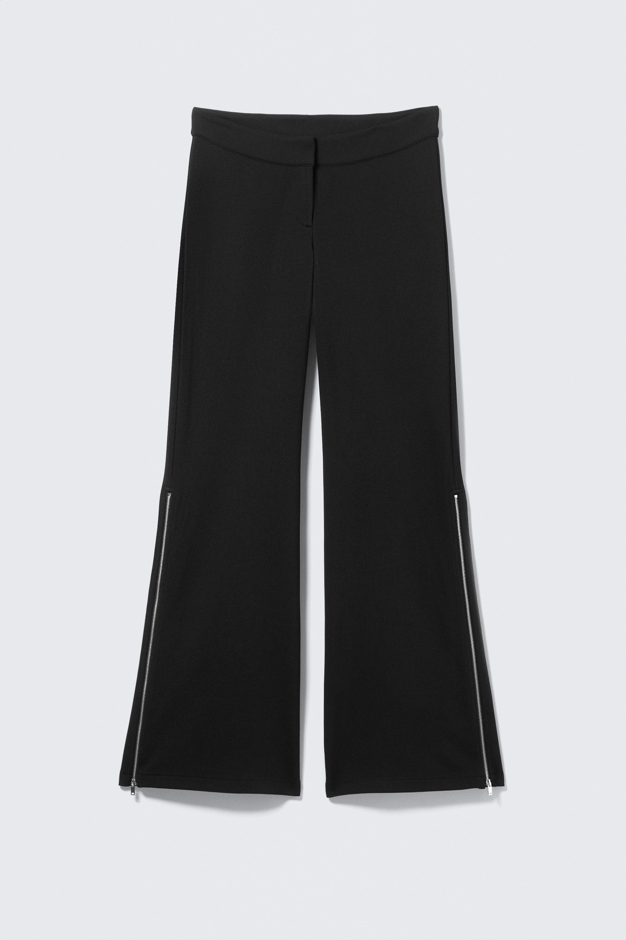 Black - Mid Rise Flared Zip-Up Trousers - 4