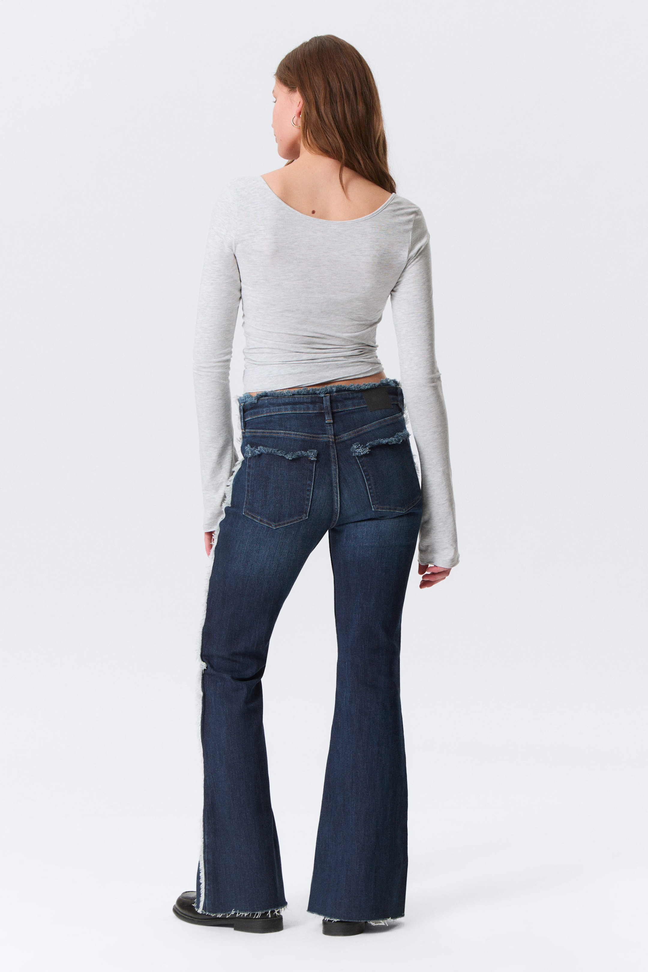 Summit Blue - Dark Blue - Katsumi Low Rise Frayed Flared Leg Jeans - 8