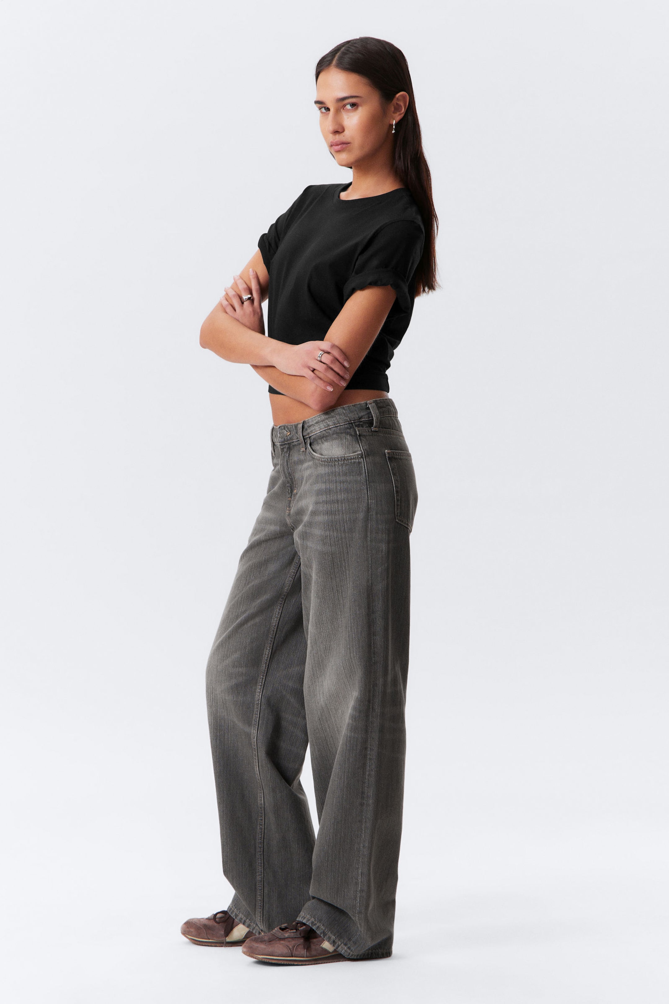 Mine Grey - Dunkelgrau - Ample Low Waist Loose Wide Leg Jeans - 2