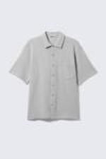 Light Grey - Knitted Short-Sleeved Button-Up Shirt - 4