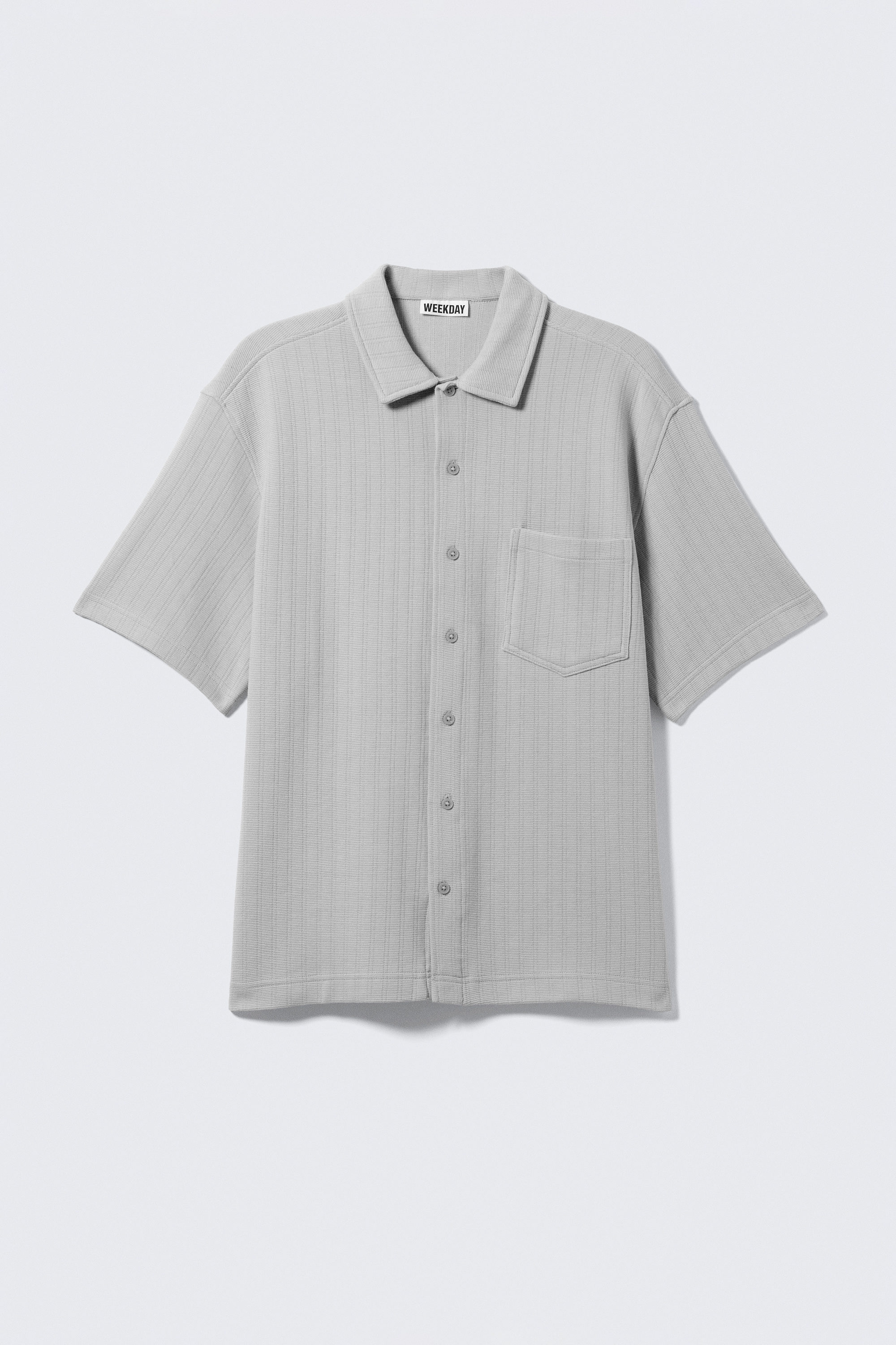 Light Grey - Knitted Short-Sleeved Button-Up Shirt - 1