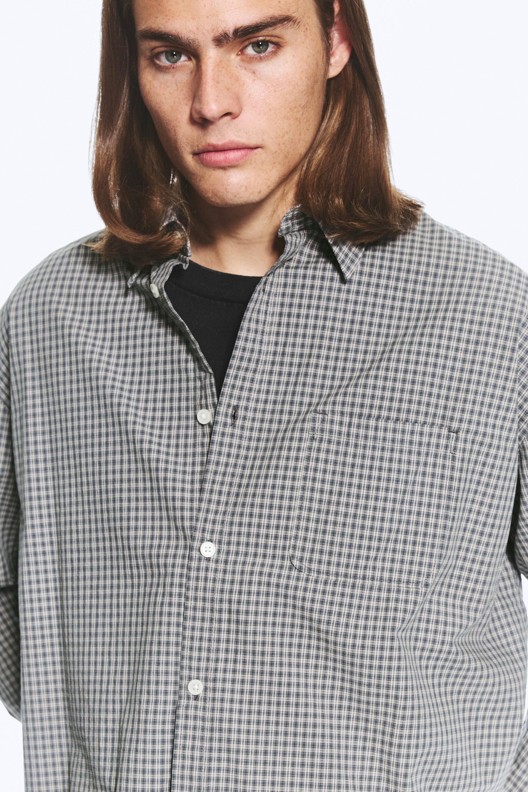Checked Light Mole - Relaxed Boxy Poplin Shirt - 2
