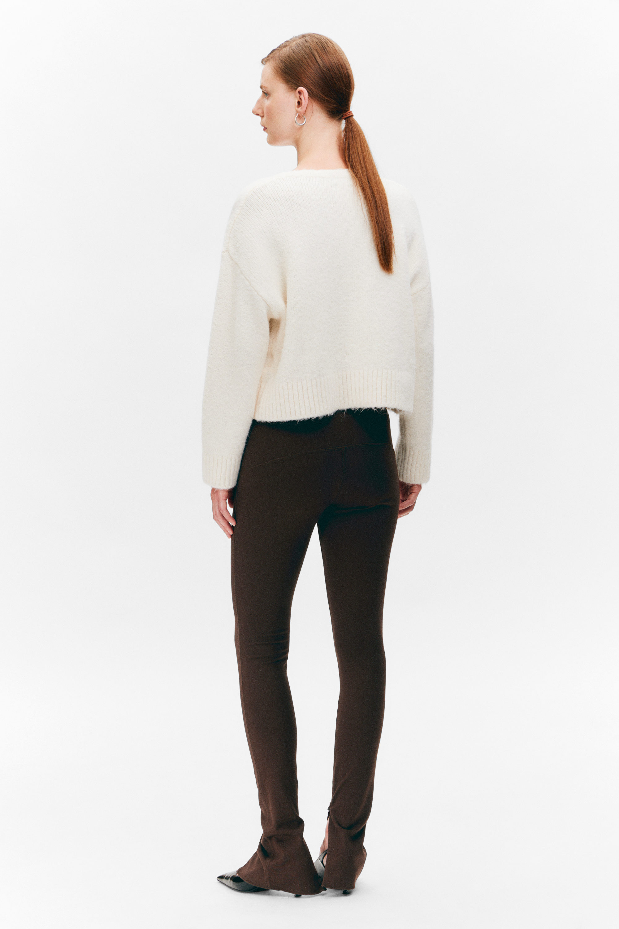 Dark Brown - Zipped Stretchy Trousers - 2