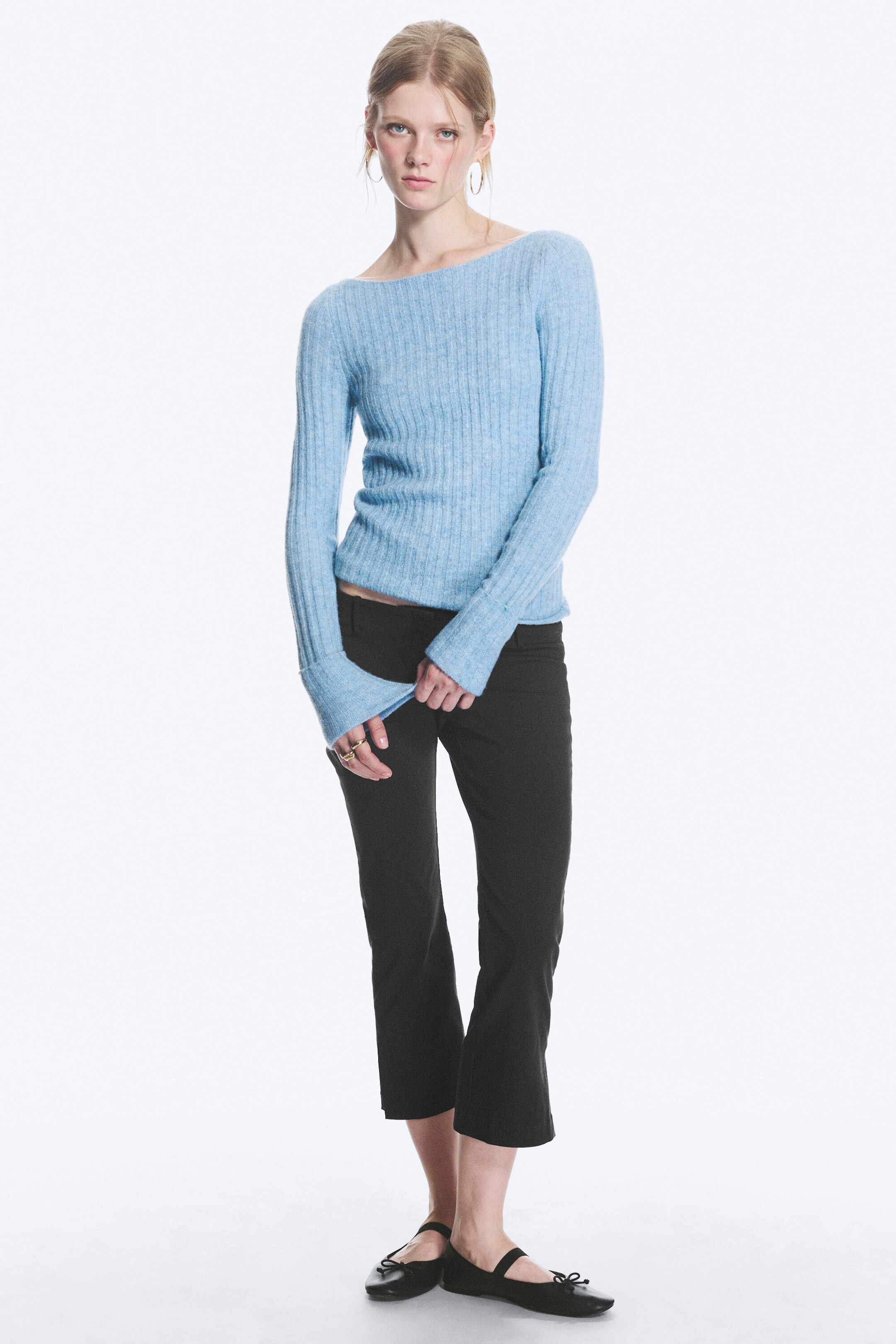 Dusty Light Blue - Gebreide geribde trui - 1