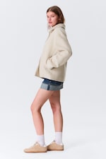 Staubiges Cremeweiß - Kastige Wollmischjacke mit Knöpfen - 6