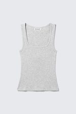 Grey Melange - Slim Square Neck Ribbed Tank Top - 3