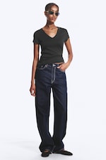 Dark Grey - Slim Fit Deep V-Neck T-Shirt - 2
