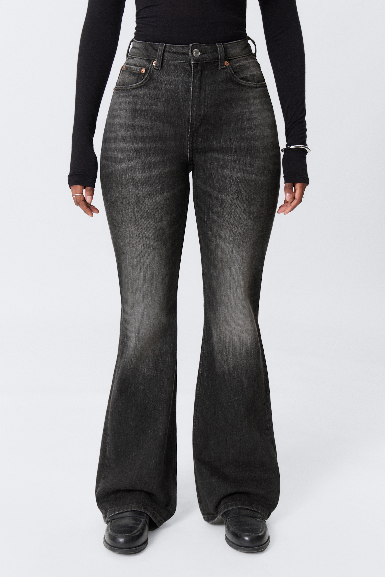 Glow Curve High Waisted Regular Flared Leg Jeans - Black Web - Black/Snow Blue - Light Blue/Vein Blue - Dark Blue - 5