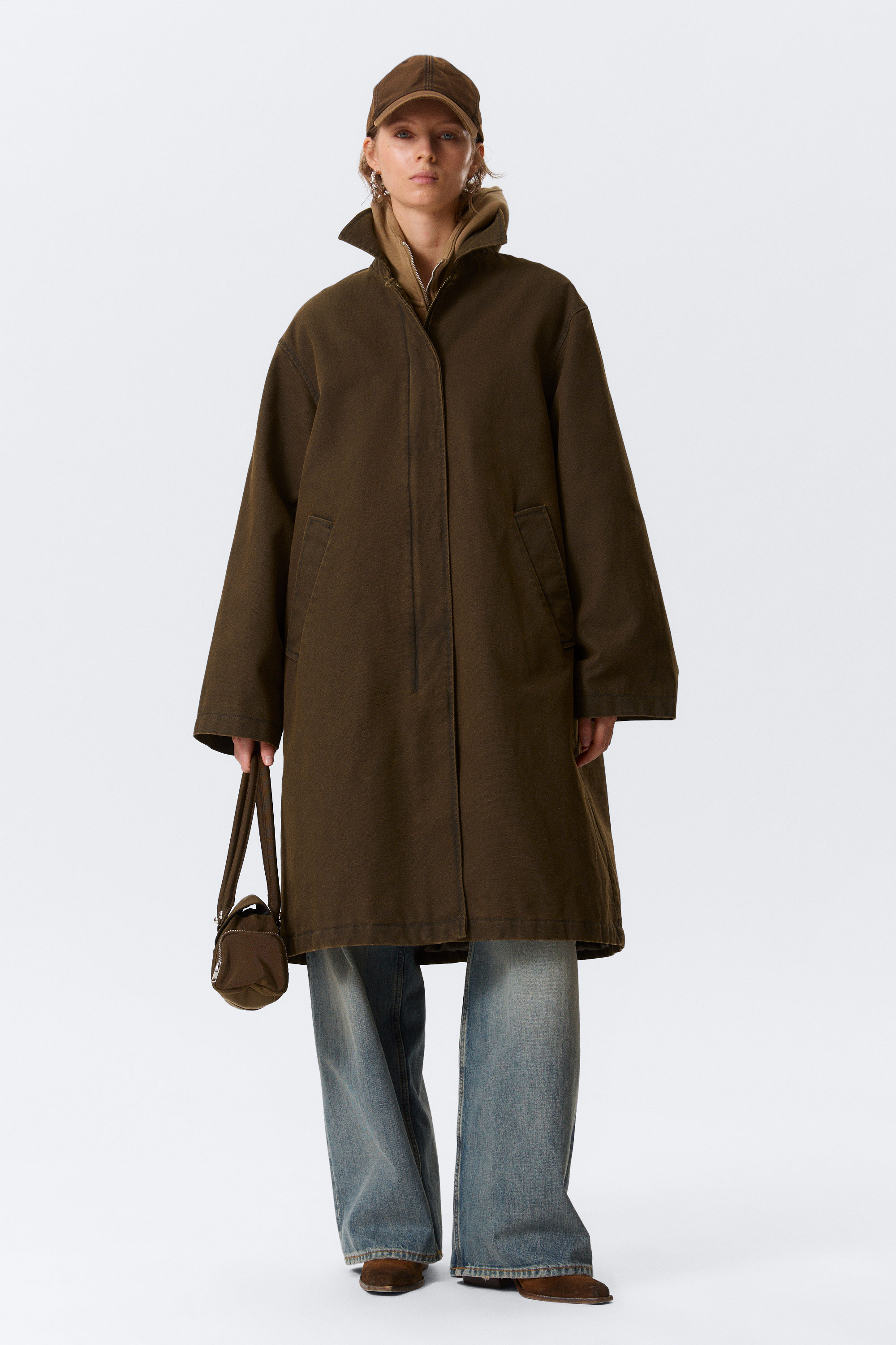 Dunkles Khakigrün - Oversized Car-Coat aus Canvas - 2