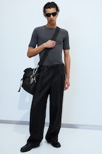 Svart - Linnebyxor med lös passform och raka ben - 0