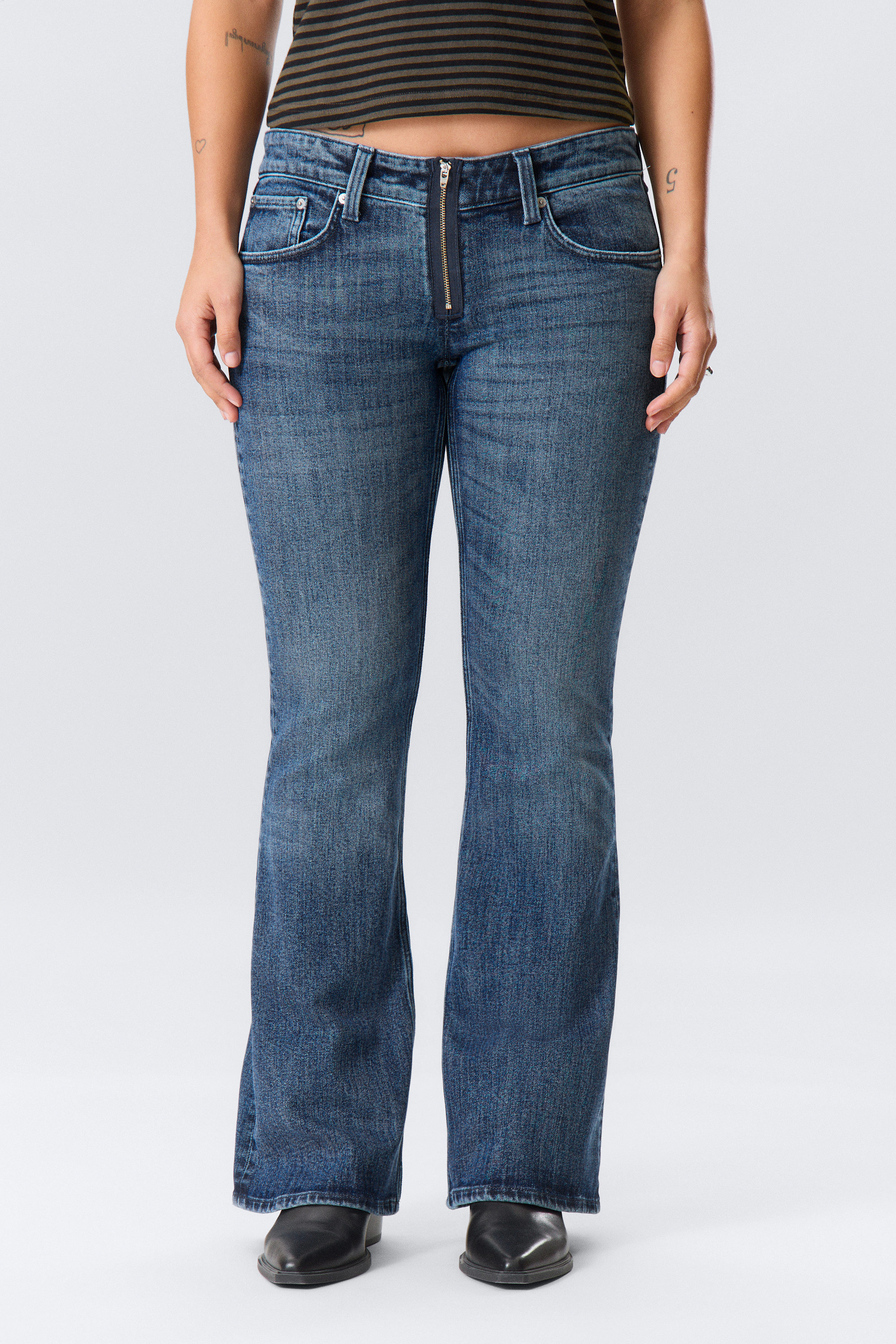 Dusky Blue - Medium Blue - Hour Low Rise Skinny Bootcut Leg Jeans - 2