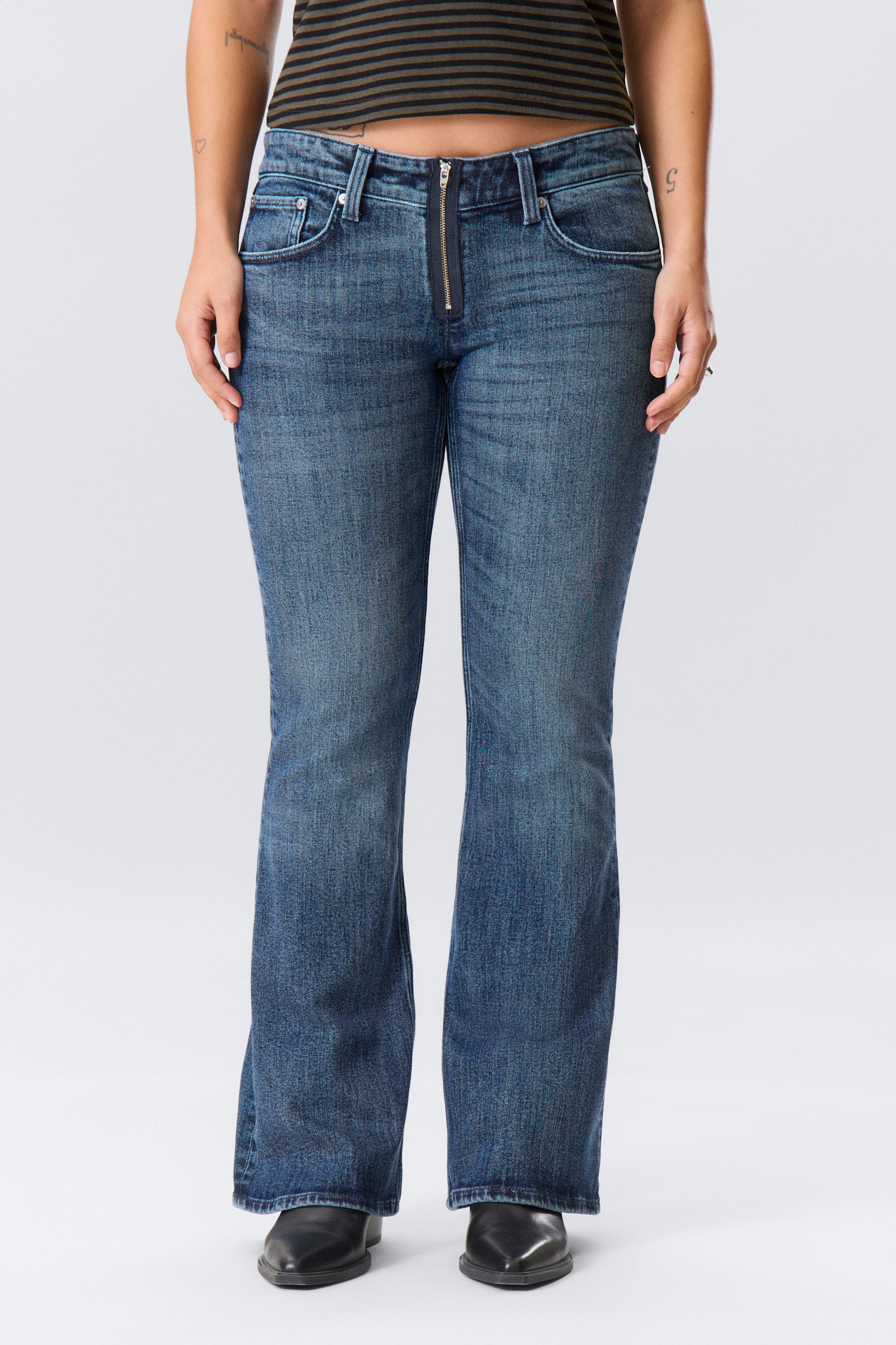 Dusky Blue - Medium Blue - Hour Low Rise Skinny Bootcut Leg Jeans - 2