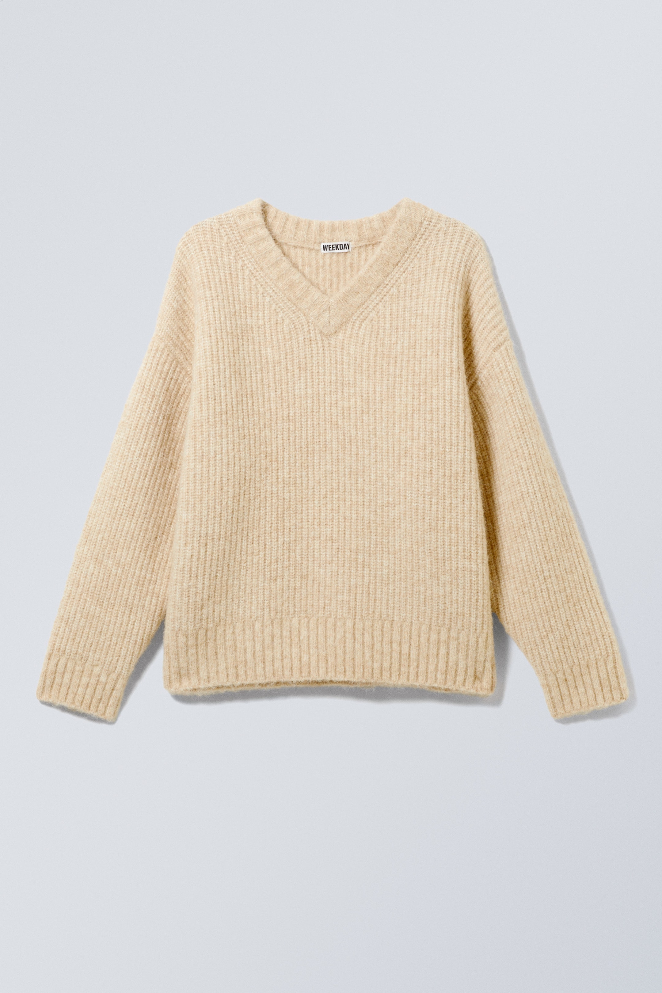 Beige poudré - Pull oversize en maille de laine mélangée - 0