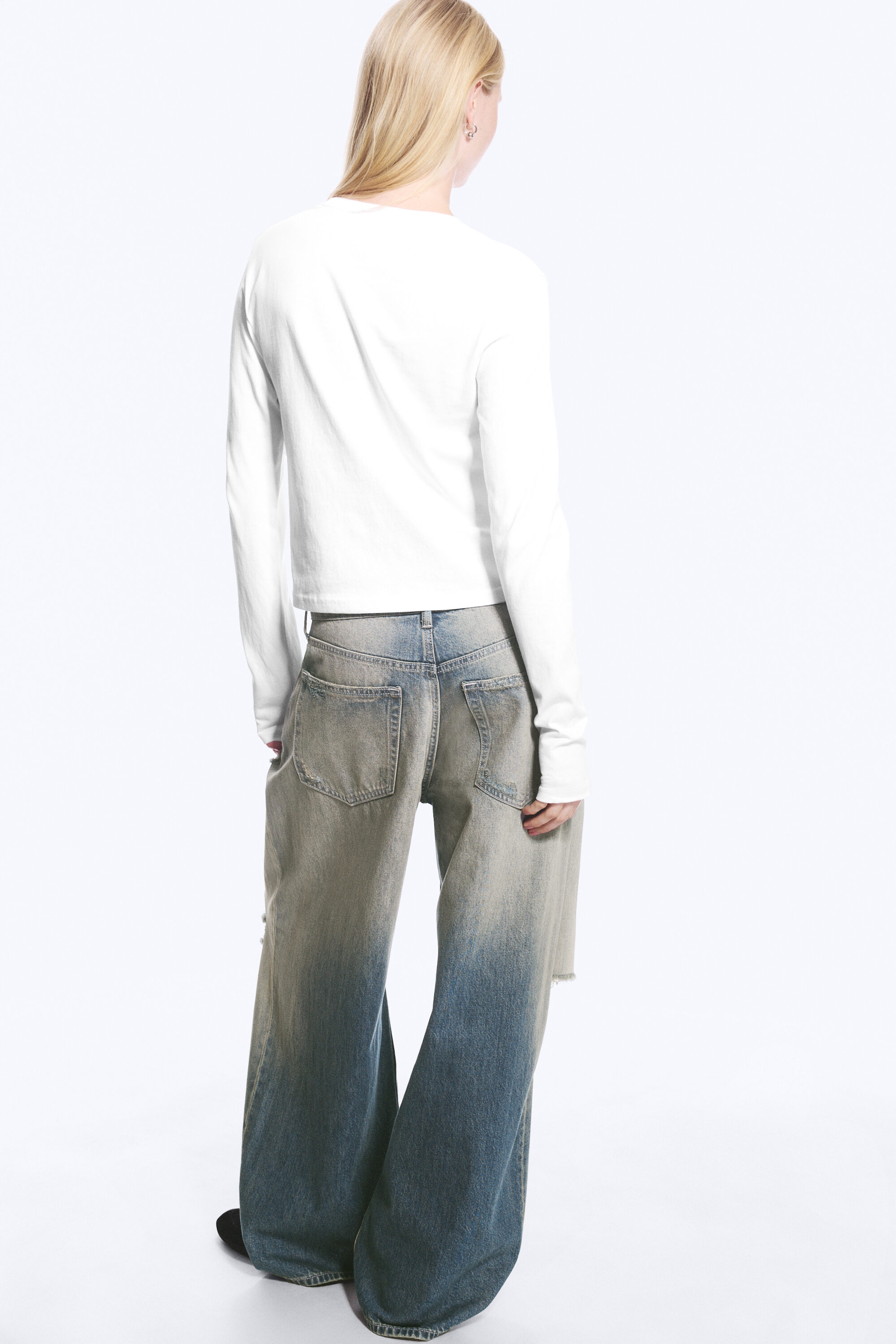Weiß - Schmal geschnittenes Longsleeve-Baumwolloberteil - 5