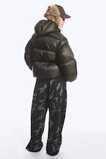 Dark Brown - Oversized Hooded Recycled Down Puffer Jacket - 4