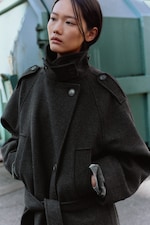 Dark Grey Melange - Wool-Blend Belted Double-Breasted Coat - 7