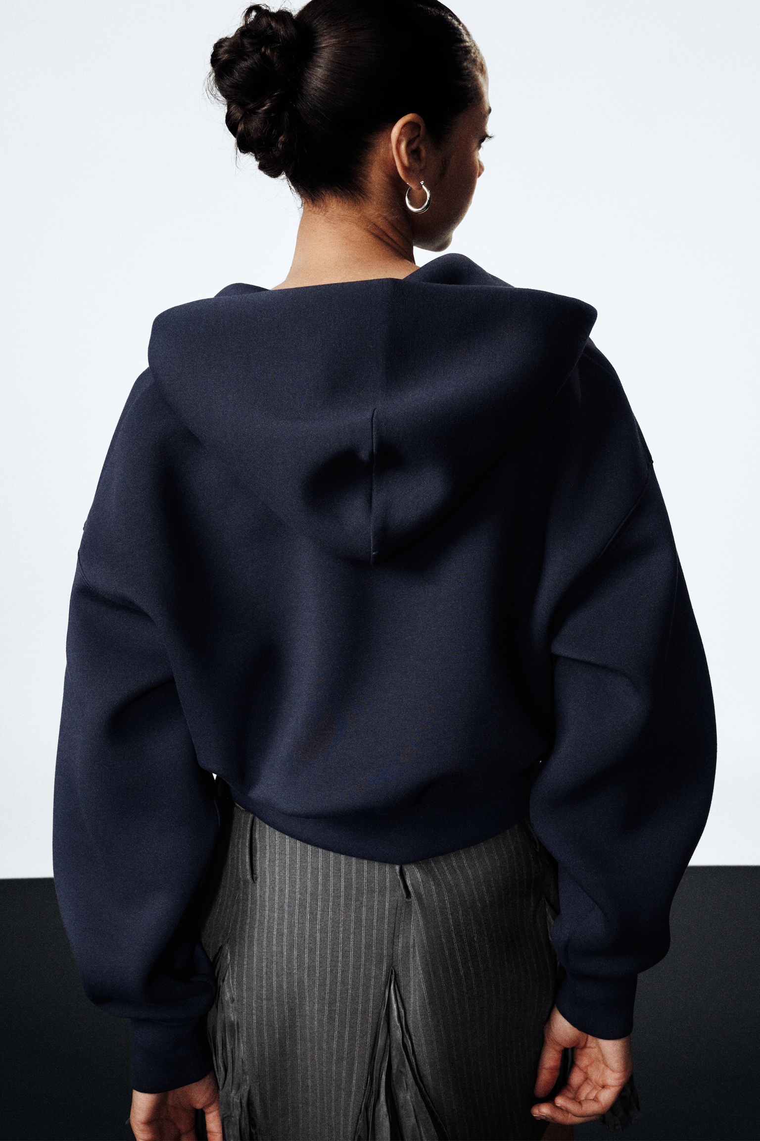 Loose Fit Scuba Zip Hoodie - Dark Blue/Grey Melange - 5