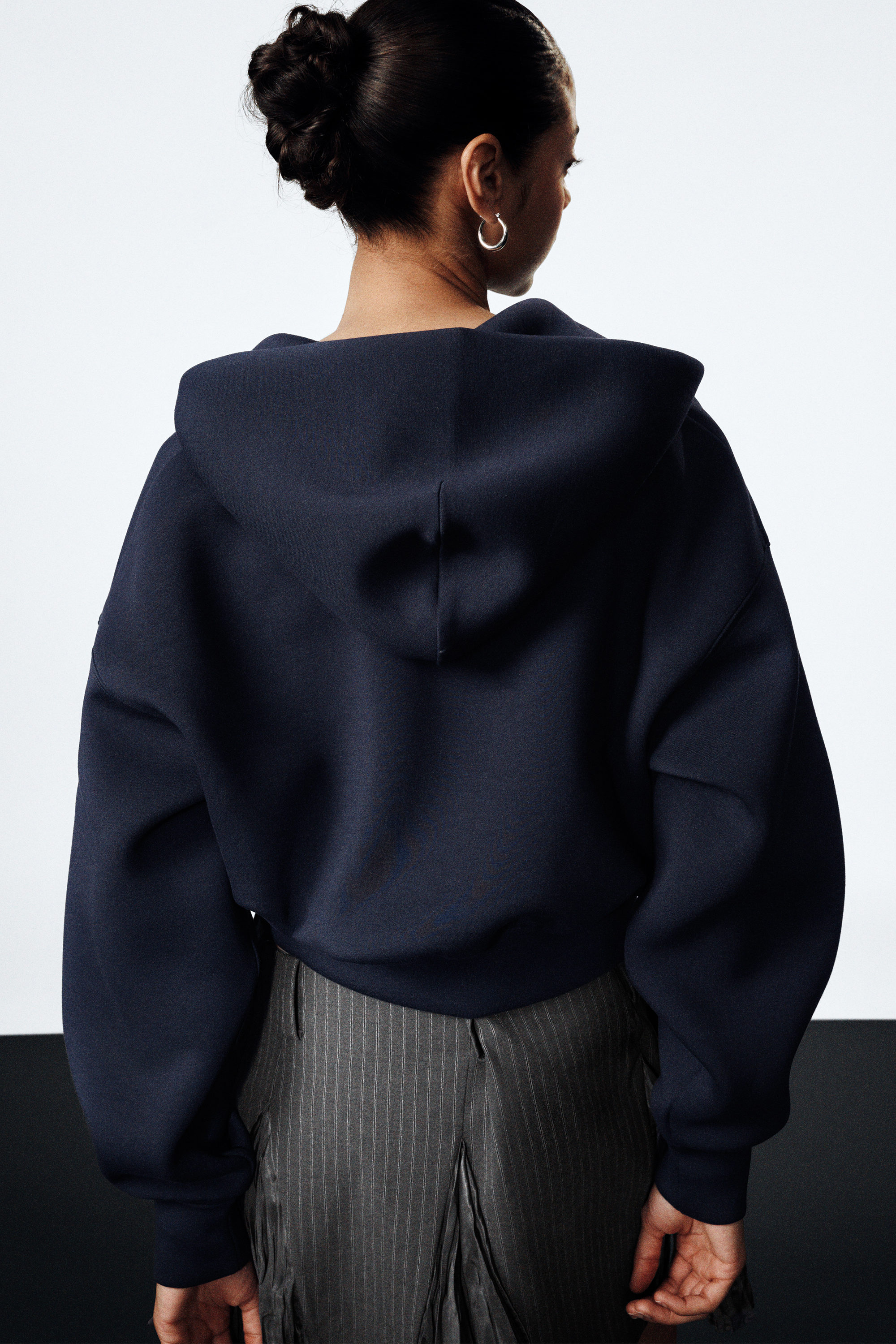 Dark Blue - Loose Fit Scuba Zip Hoodie - 3