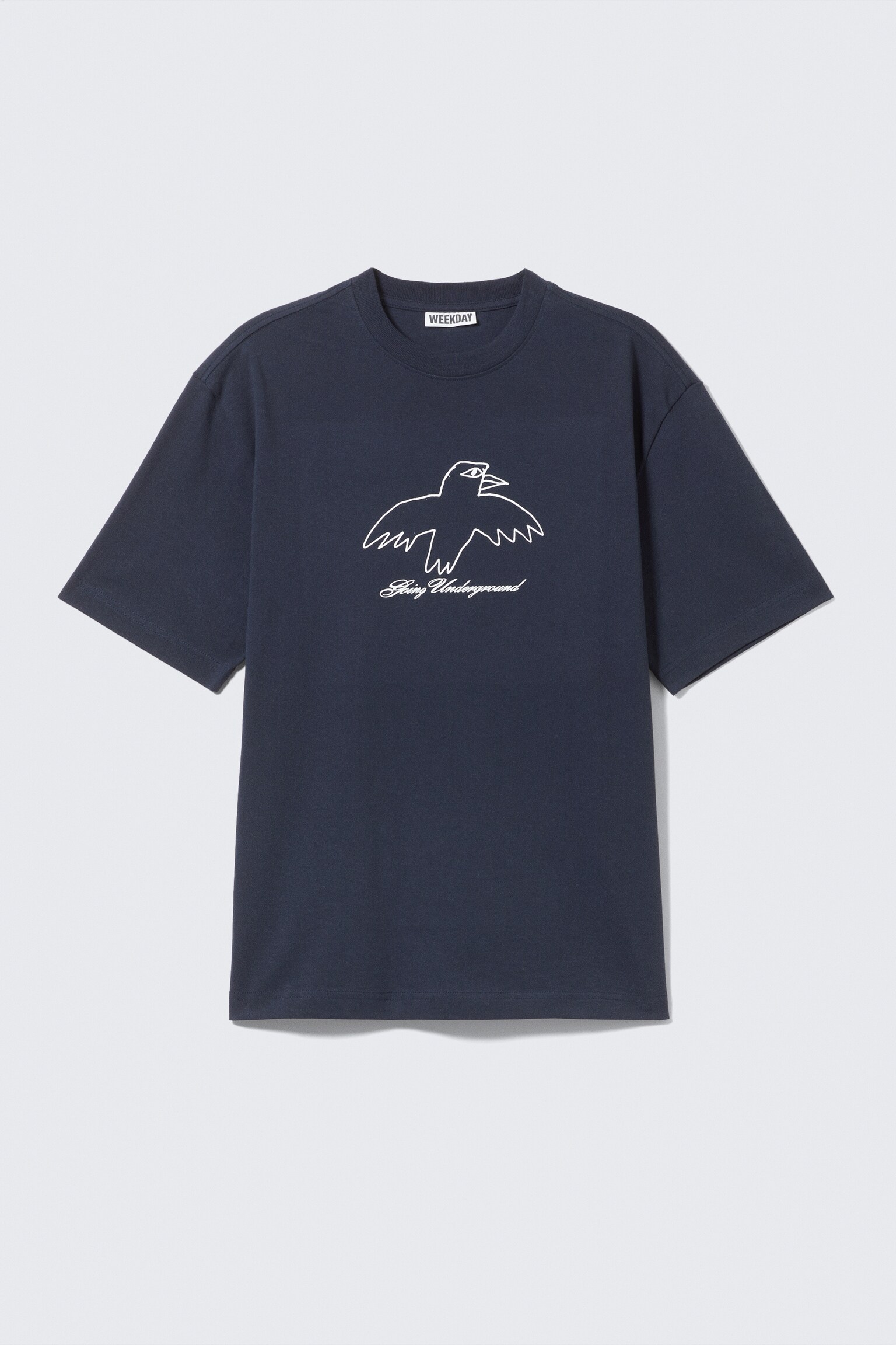 Relaxed Graphic Printed T-shirt - Dark Blue - Underground Bird/Dark Brown - Drea8m/Grey - Scared Cat - 2