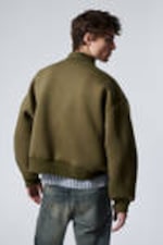 Khaki Green - Loose Scuba Bomber Jacket - 3