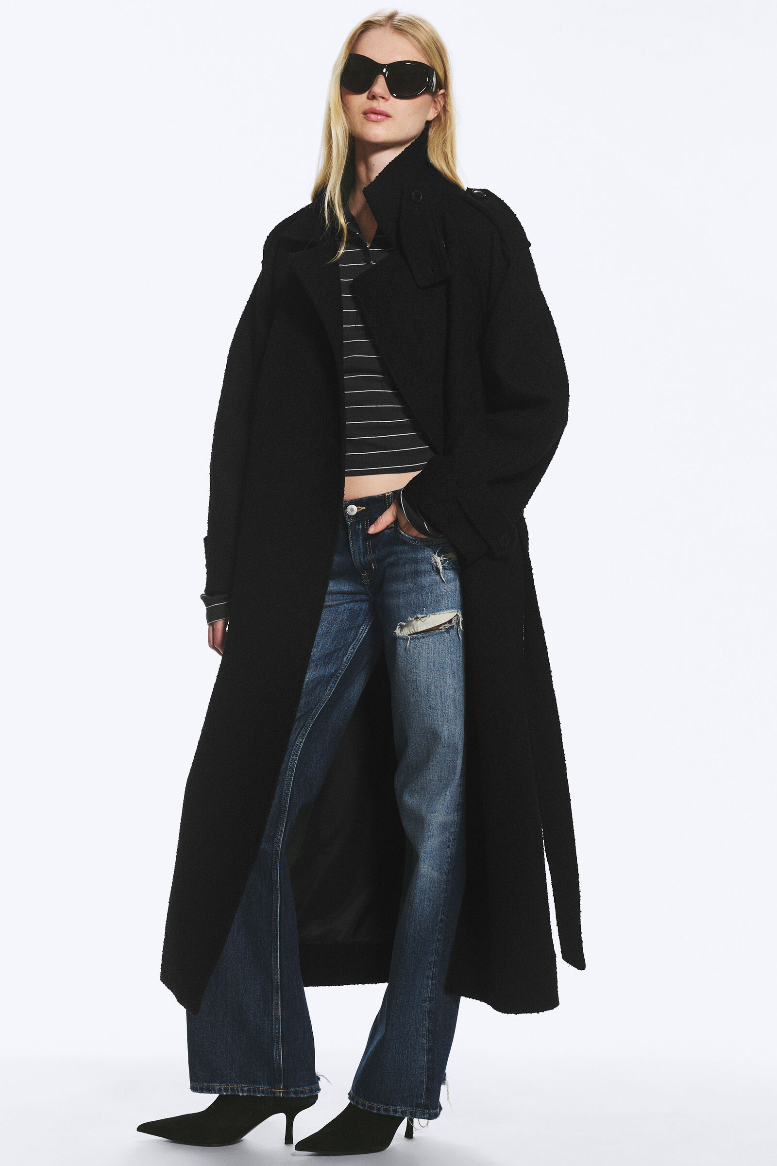 Belted wool-blend coat