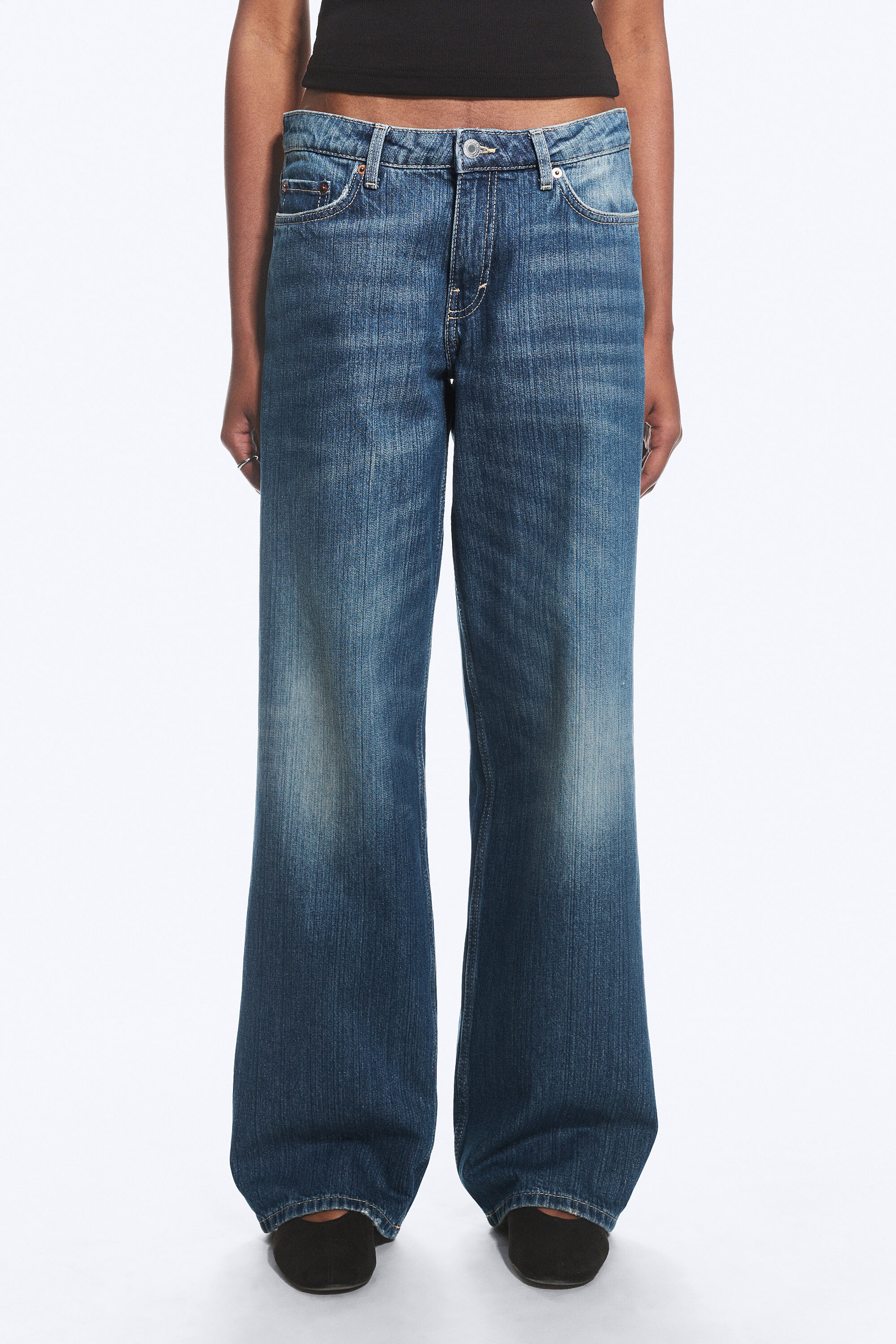 Mine Blue - Mellanblå - Ample Low Waist Loose Wide Jeans - 2