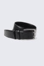 Black - Double Prong Faux Leather Belt - 0