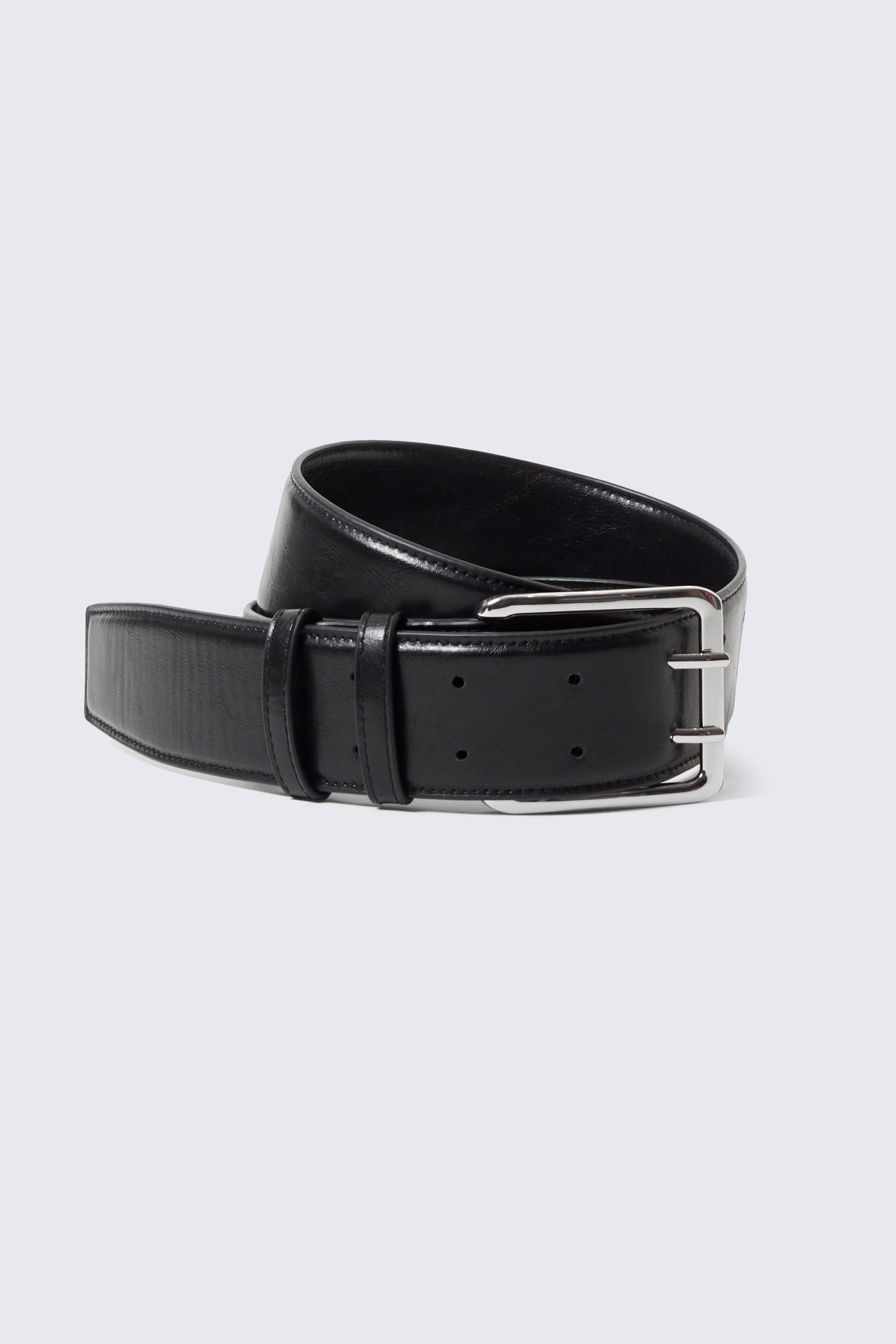 Black - Double Prong Faux Leather Belt