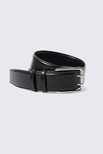 Black - Double Prong Faux Leather Belt - 0
