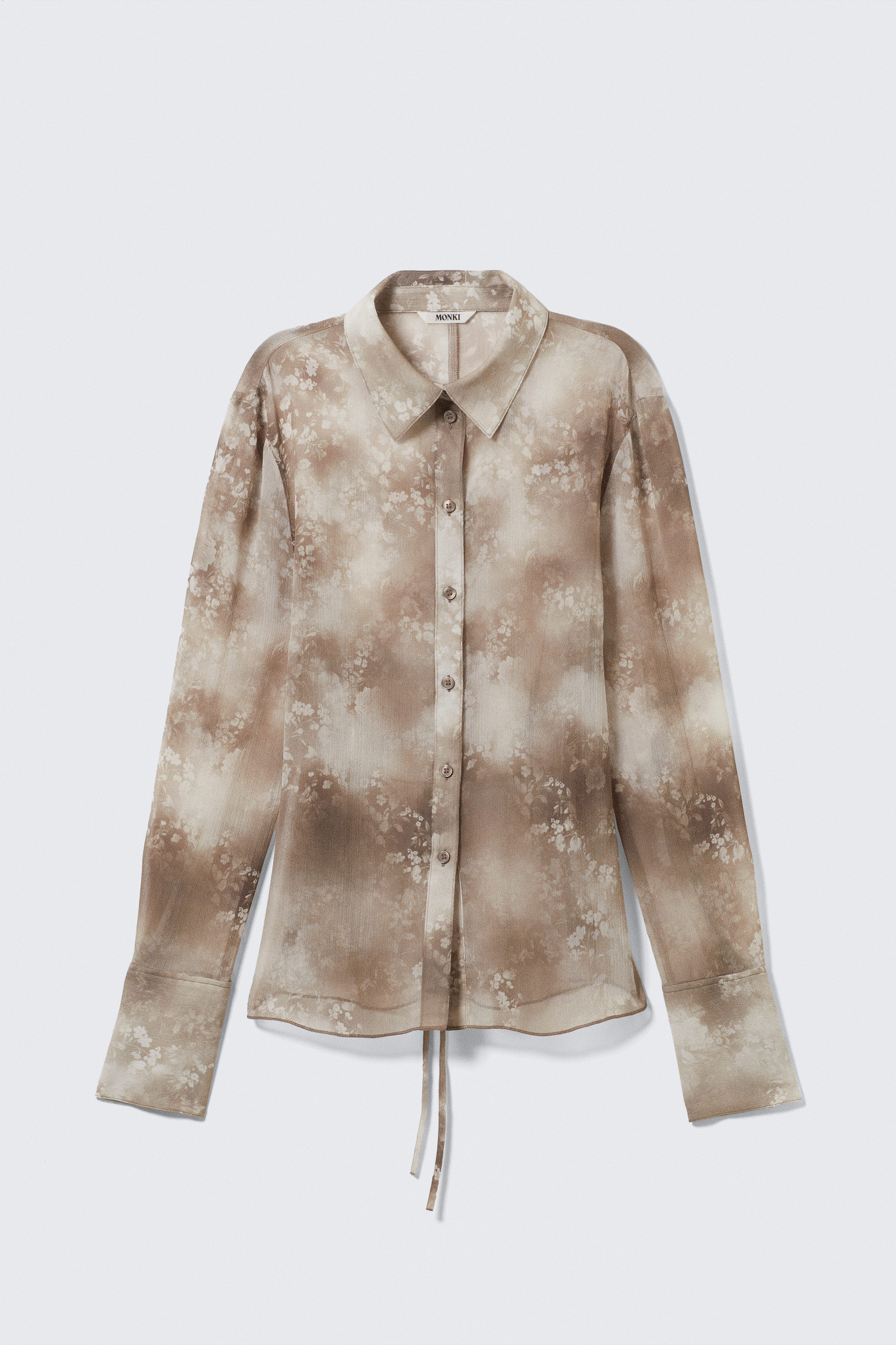 Blumenmuster - Figurbetontes, transparentes Hemd mit Bindeband - 5