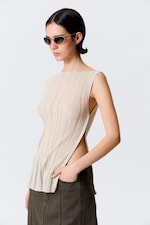 Light Beige - Knitted Boat-Neck Tank Top - 0