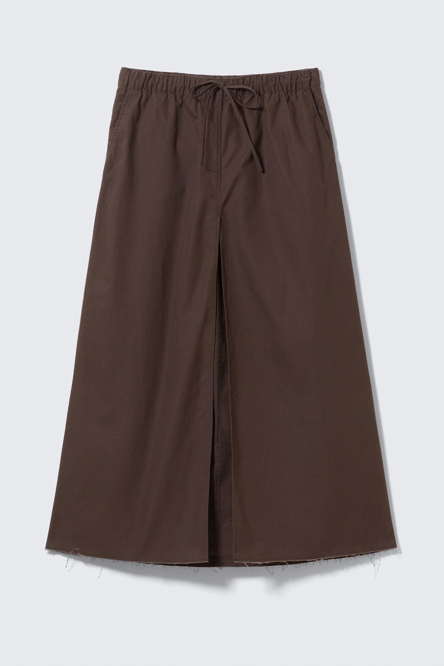 Drawstring Cotton Canvas Maxi Skirt - Dark Brown/White - 2