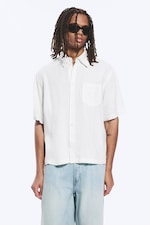 Dusty White - Relaxed Short-Sleeved Linen-Blend Shirt - 0