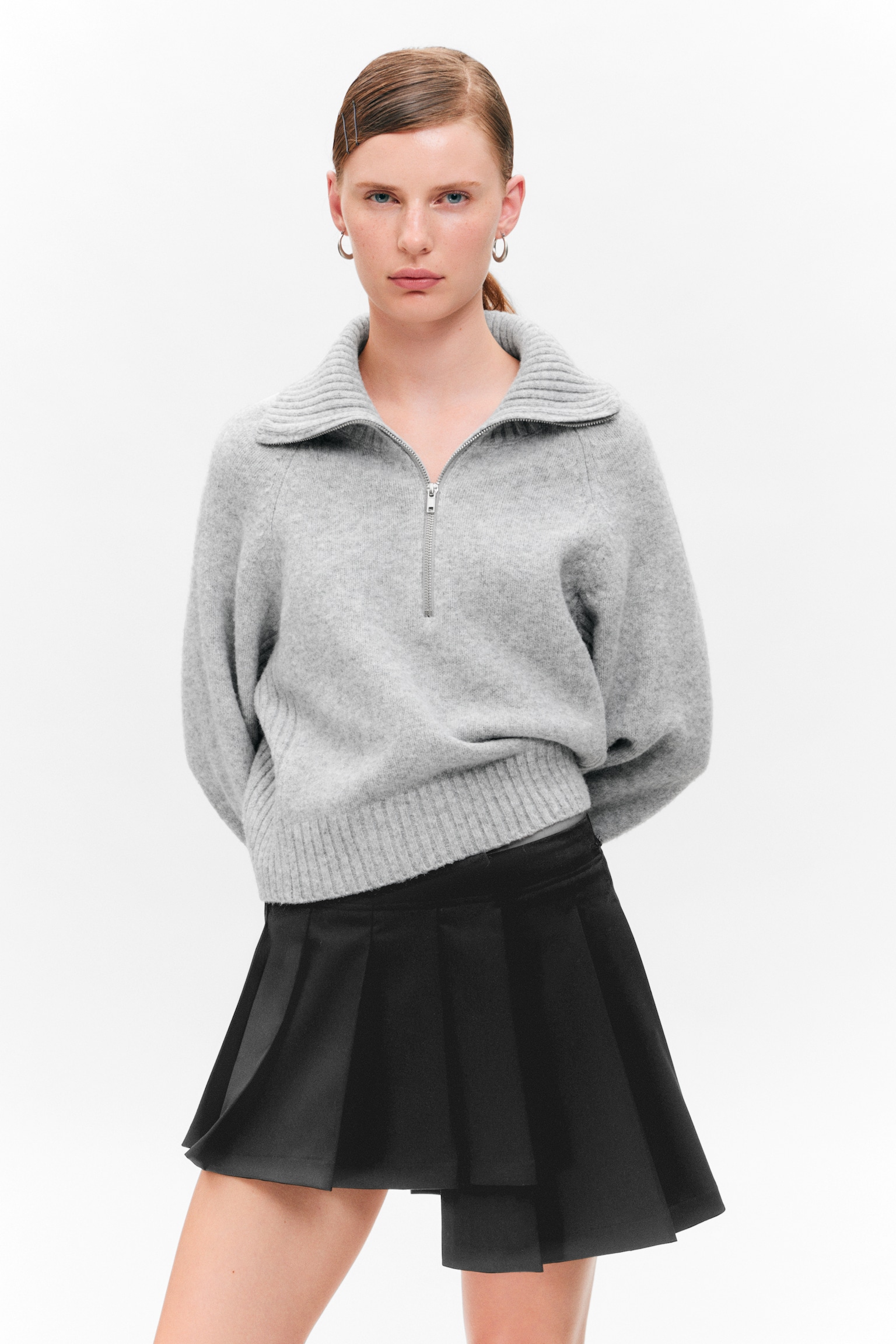 Asymmetric Pleated Wrap Mini Skirt - Black/Dusty Dark Green Check - 6