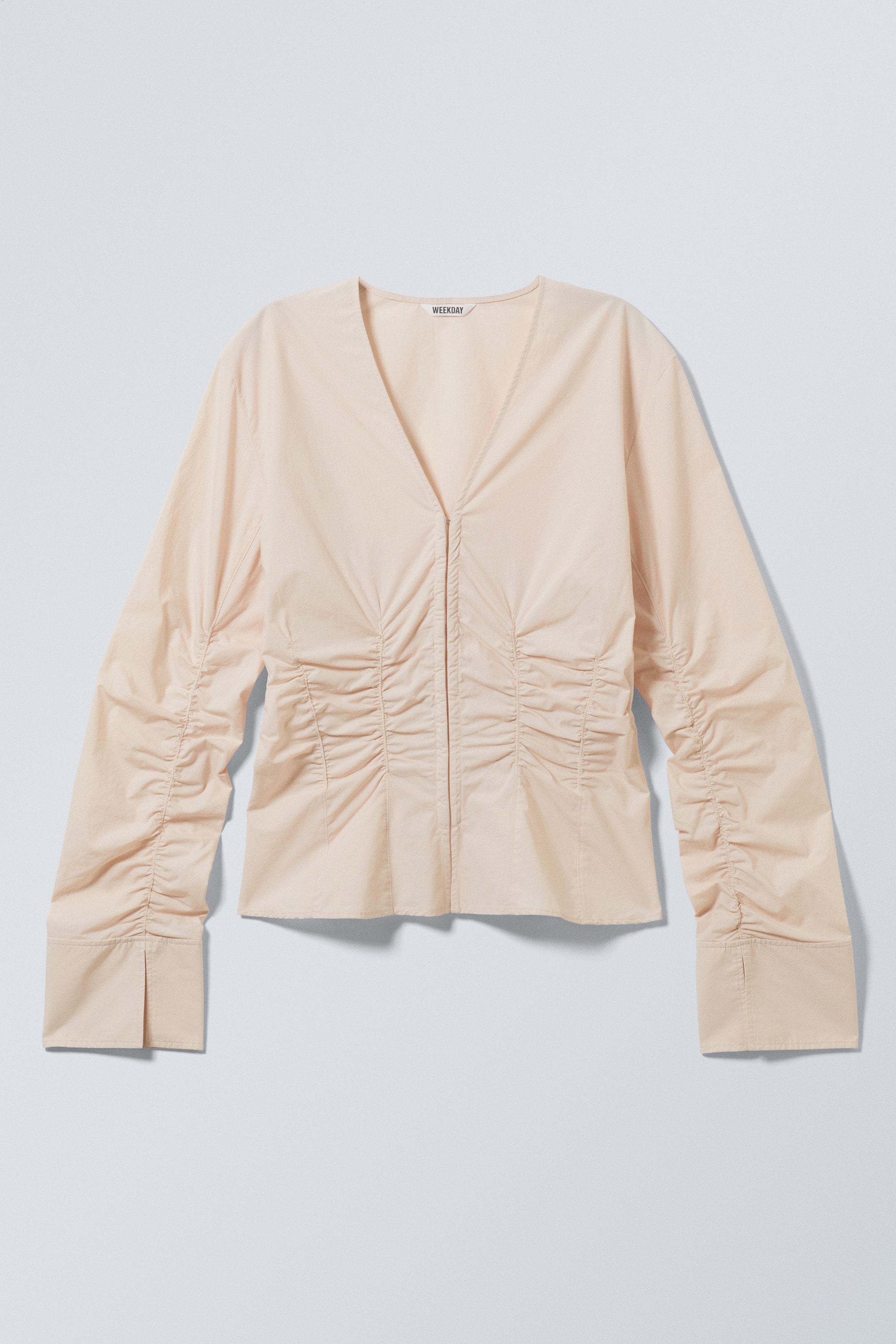 Beige - V-ringad poplin skjorta - 1