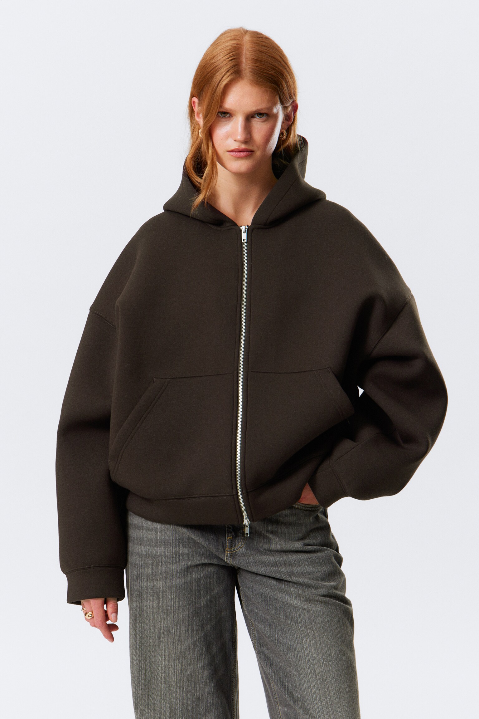 Oversized Scuba Zip-Hoodie - Dark Brown/Grey Melange/Dark Grey/Black/Really Dark Blue