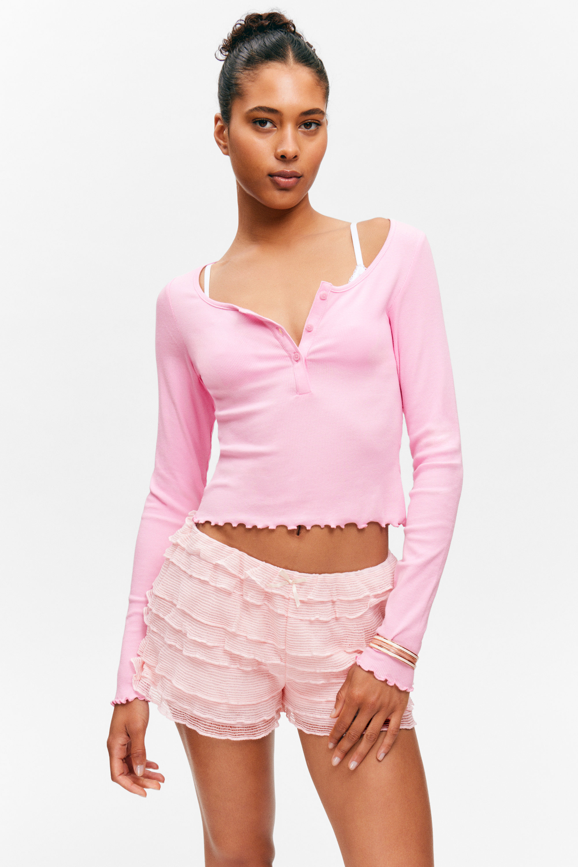 #E2BCDA - Ribbad mini henley-topp - 2