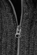 Dark Grey Melange - Ribbed Zip-Up Knit Cardigan - 4