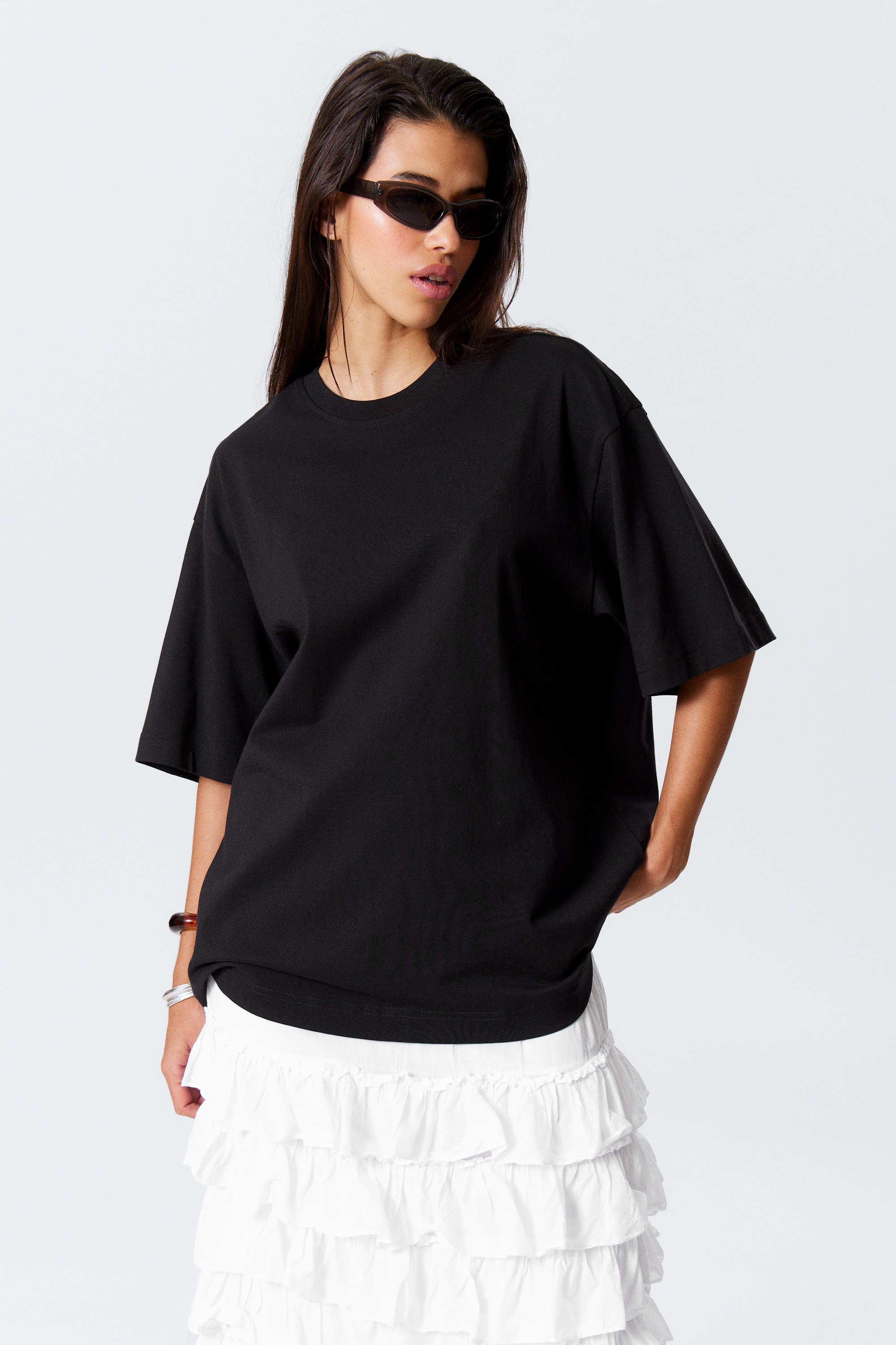 Oversized T-shirt - Black/White/Jasně oranžová/Černá/Dark Blue