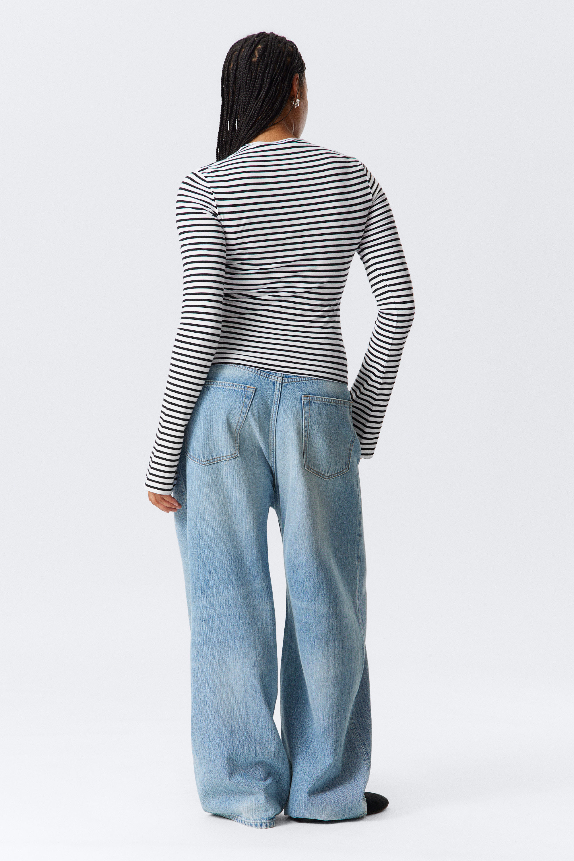 White - Black Stripes - Long Sleeve Cotton Top - 2