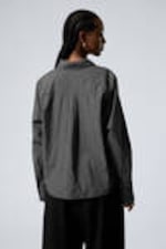 Checked Black - Relaxed Cropped Long-Sleeved Cotton Shirt - 3