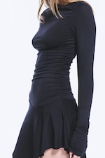 Dark Blue - Asymmetric Draped Mini Dress - 1