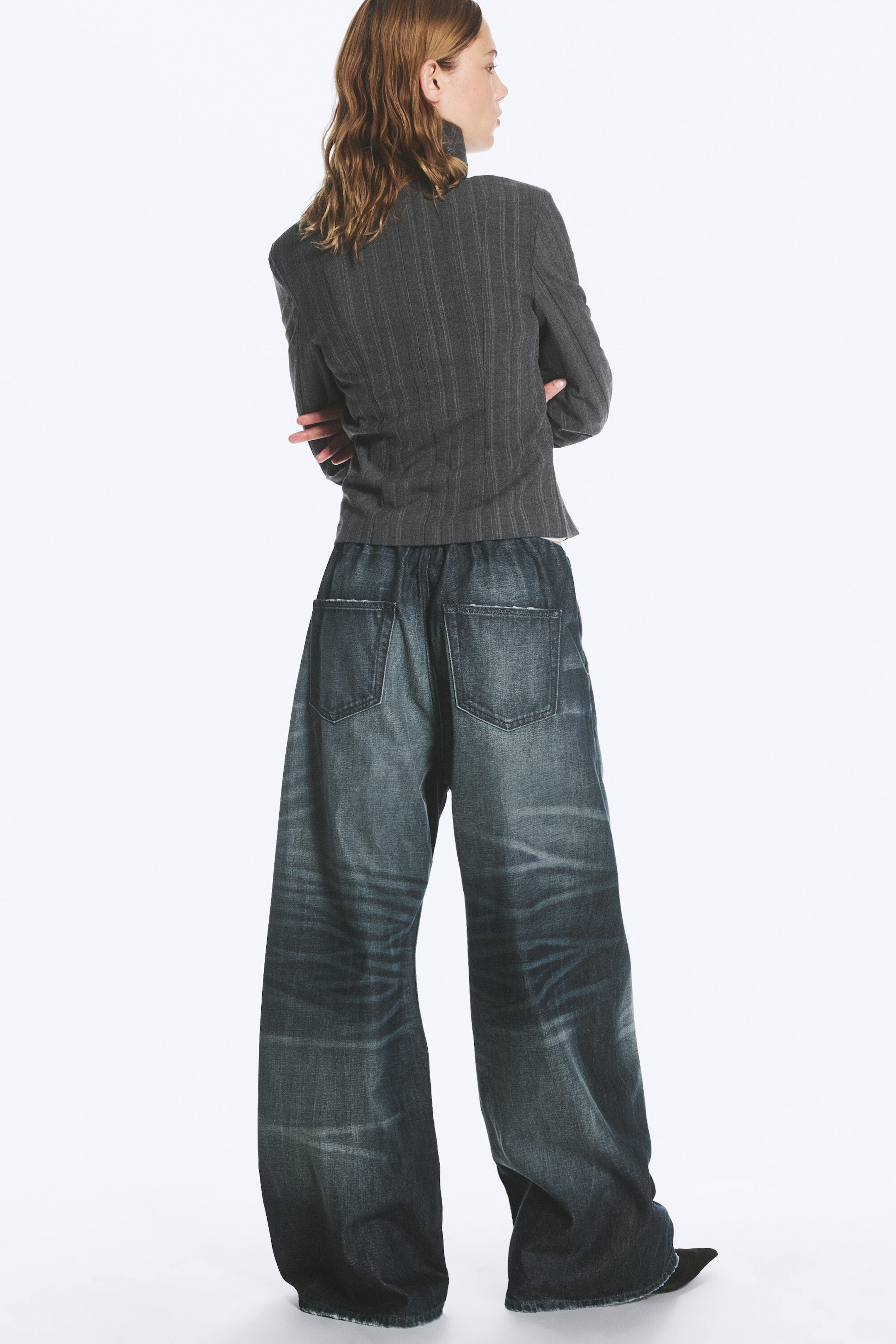 Bleu moyen - Bleu foncé - Jogging en denim ample taille basse - 3