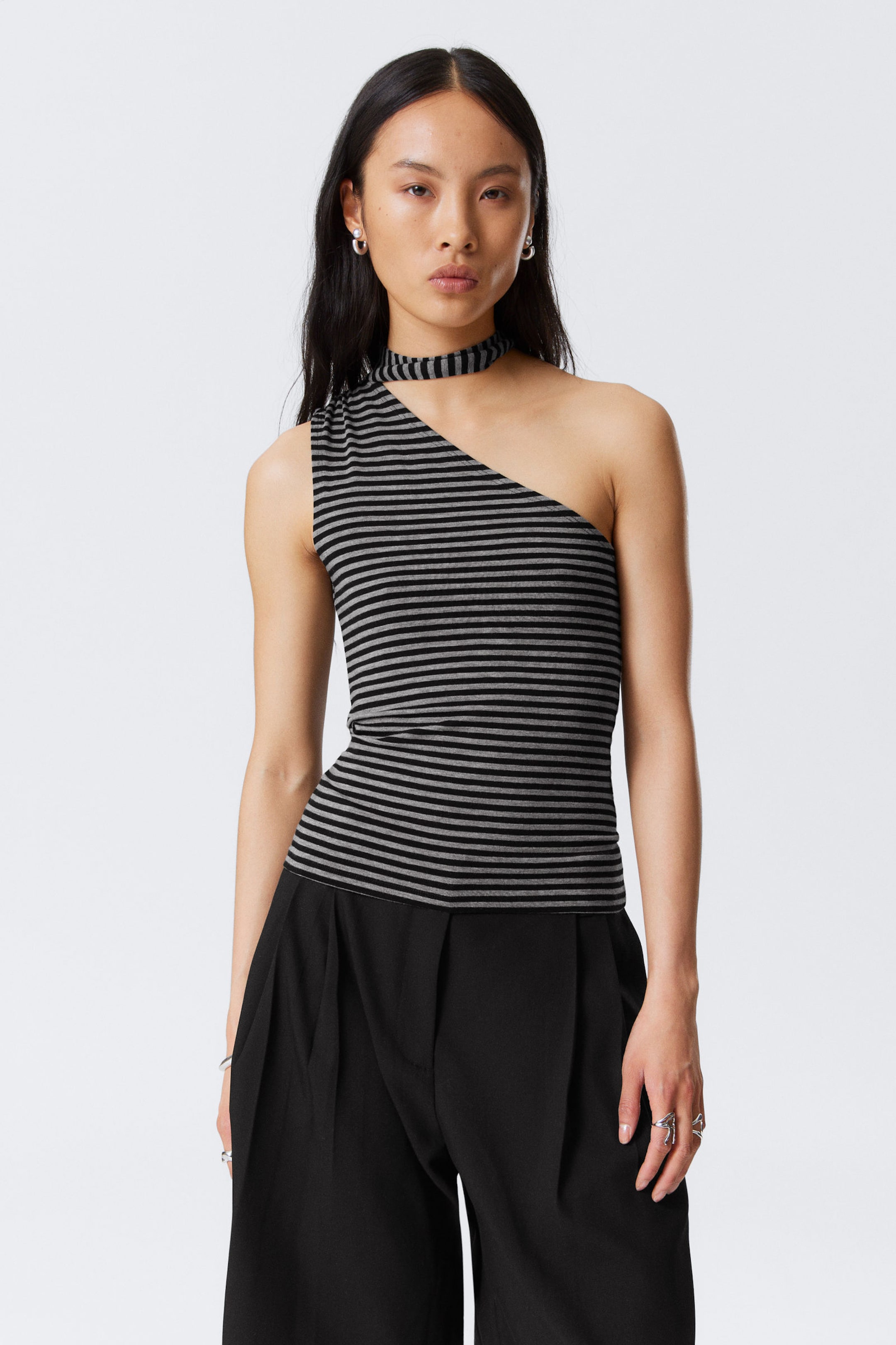 #AAAAAA - Lyocell One-shoulder Tie Top - 1