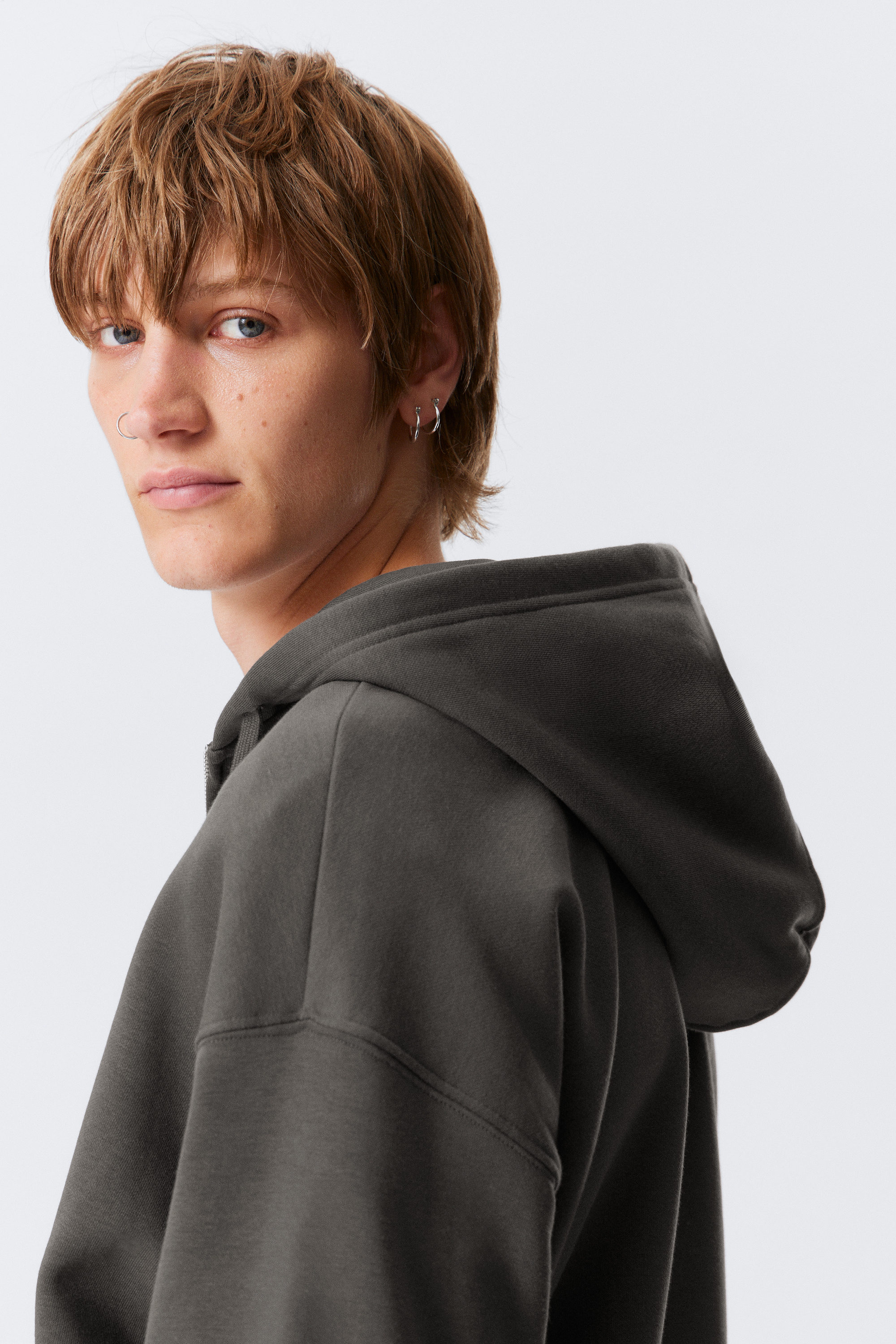 Grey - Boxy Midweight Zip Hoodie - 2