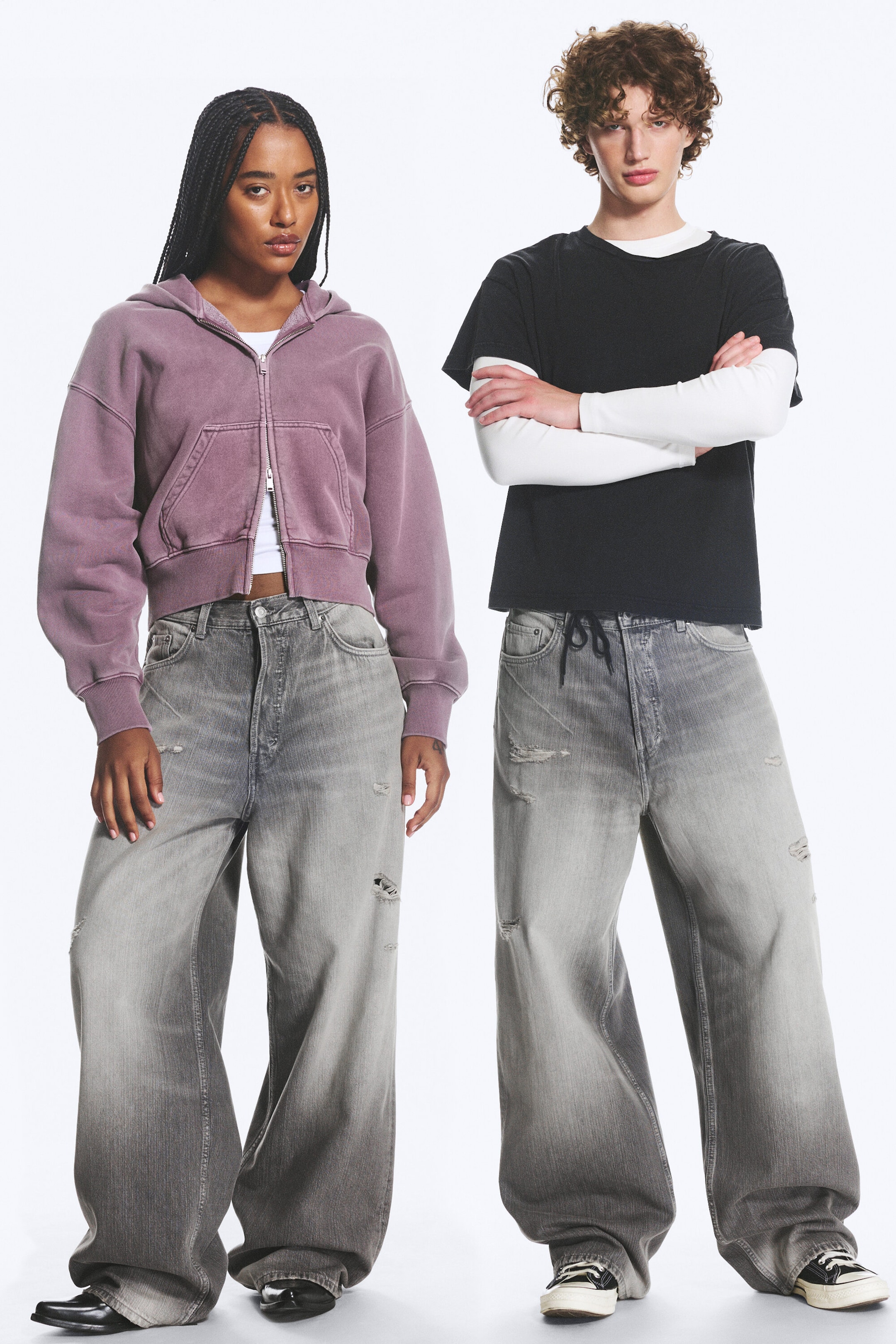 Complex Grey - Mellangrå - Astro Mid Waist Loose Baggy Unisex Jeans - 1